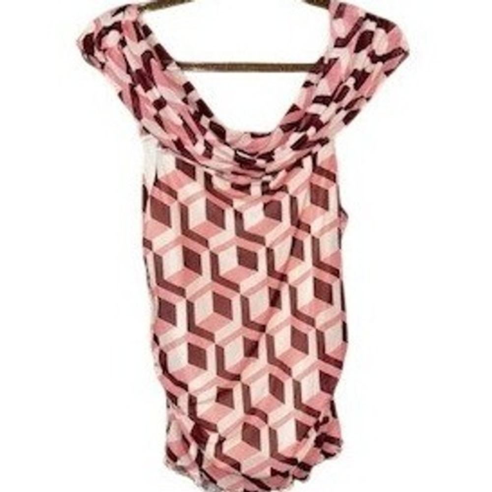Bold Elements‎ Women Pink Geometric Geo Print Cowl Neck Ruched Top XS